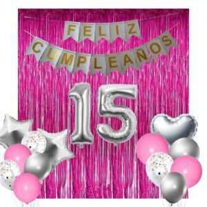 combo resuelto feliz cumpleaños plateado y fucsia