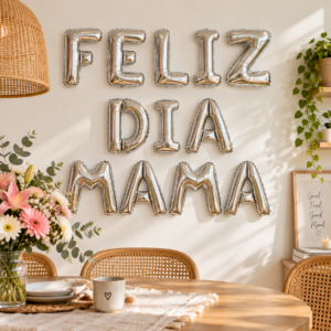 FELIZ DIA MAMA PLATEADO 16″