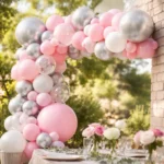 ARCO GLOBO CHROME PLATEADO  Y ROSA