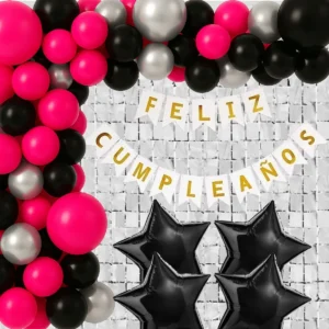 COMBO SHIMMER PLATEADO, NEGRO Y FUCSIA