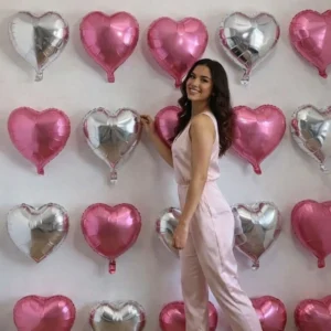 CORAZONES PLATEADO +  ROSA