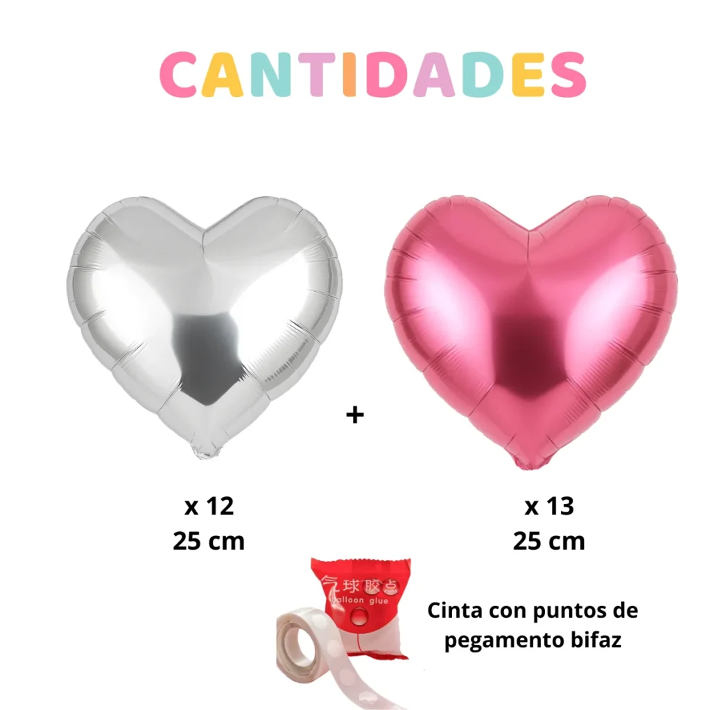 CORAZONES PLATEADO +  ROSA